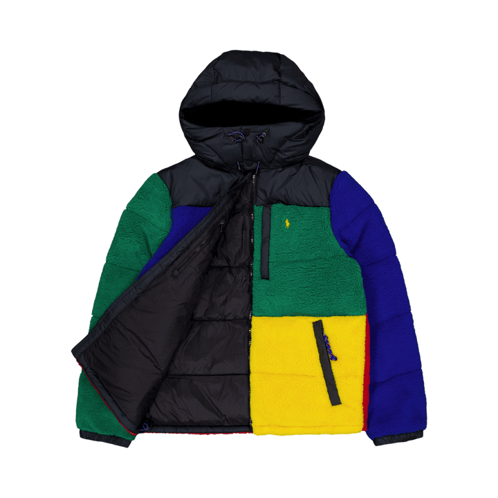 Color-Blocked Pile Fleece Down Jacket RL2000 Red Multi