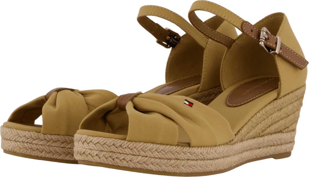 Basic Open Toe Mid Wedge Khaki