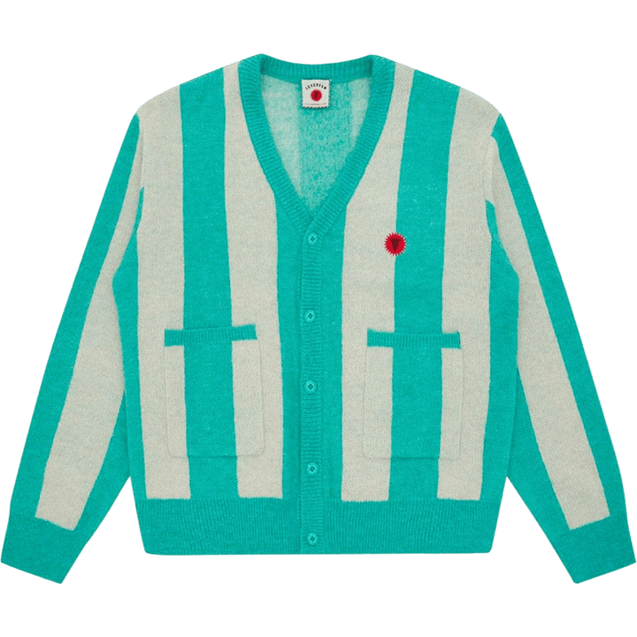 Cardigan en tricot rayé à rayures bleu sarcelle