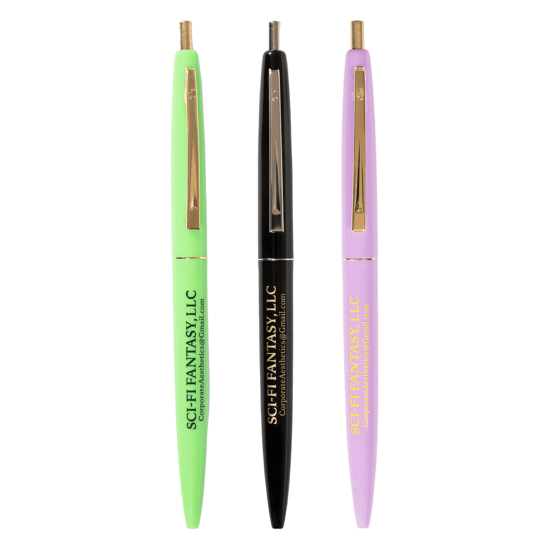 3 Pack Click Pens Purple/green/black