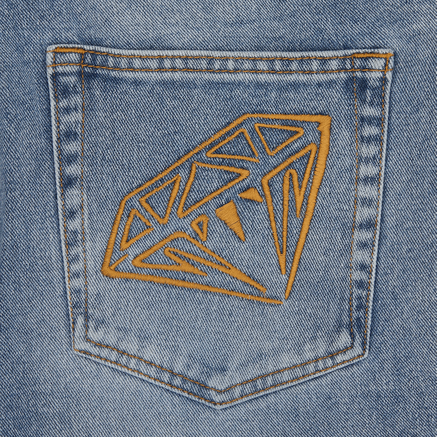 Diamante e dollaro ricamato D Stonewash blu