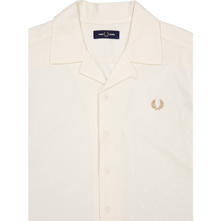 Camicia con colletto Revere in maglia intrecciata 560 ecrù