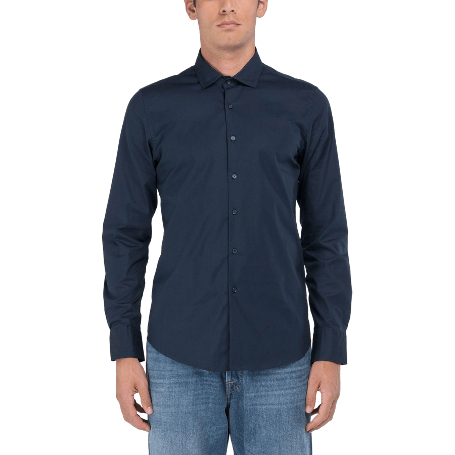 Camicia in popeline stretch 087 blu