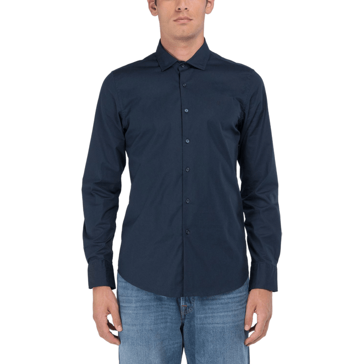 Camicia in popeline stretch 087 blu