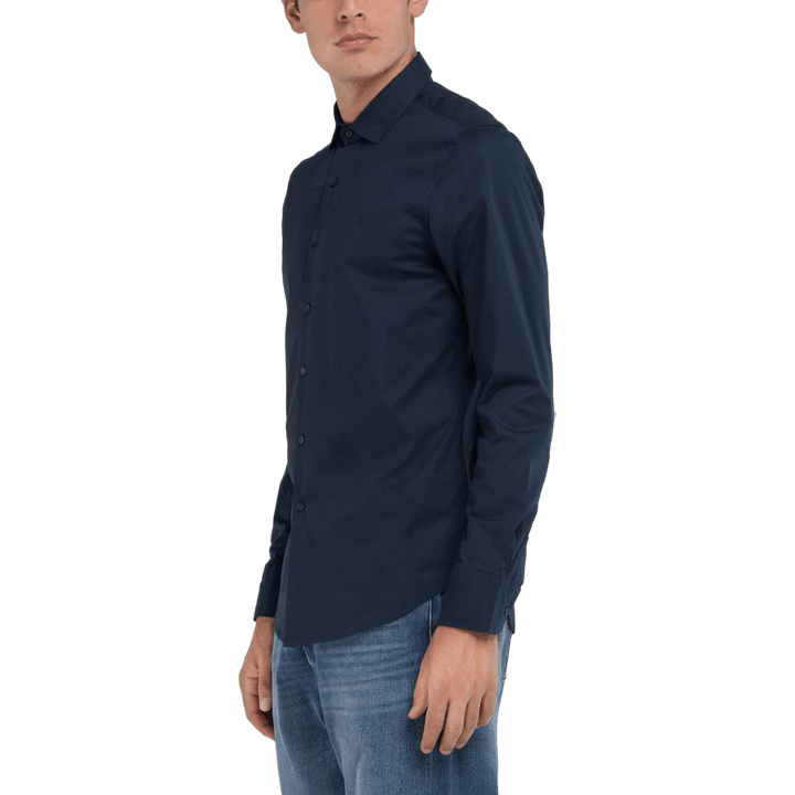 Camicia in popeline stretch 087 blu