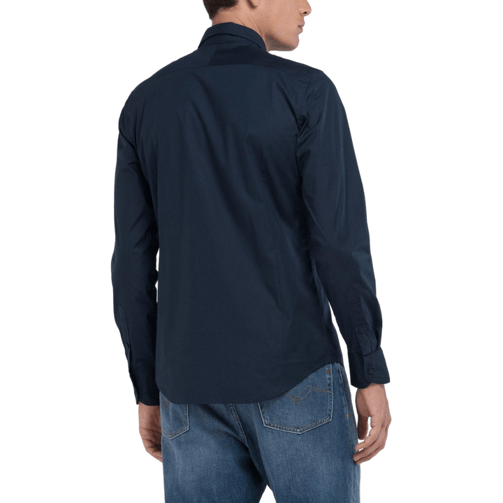 Camicia in popeline stretch 087 blu