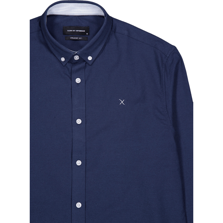 Oxford Stretch Plain L/s Navy 01