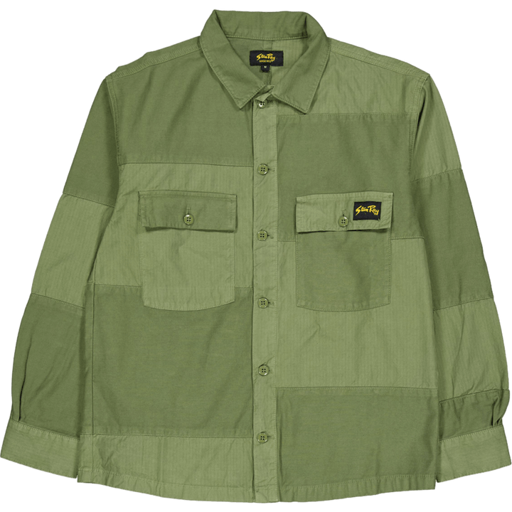 Chemise CPO en mélange de satin olive et de ripstop
