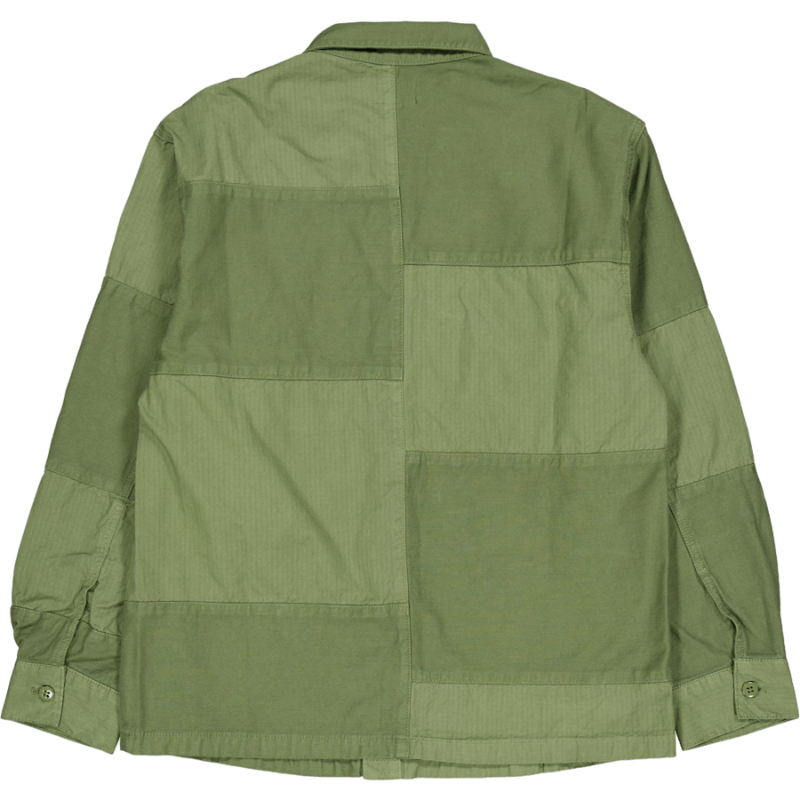 Chemise CPO en mélange de satin olive et de ripstop