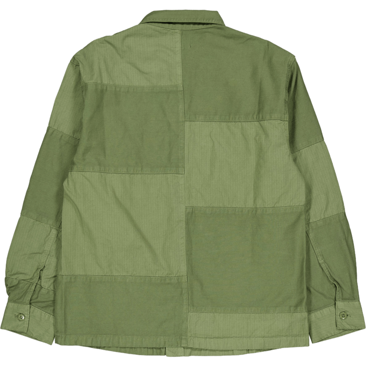Chemise CPO en mélange de satin olive et de ripstop