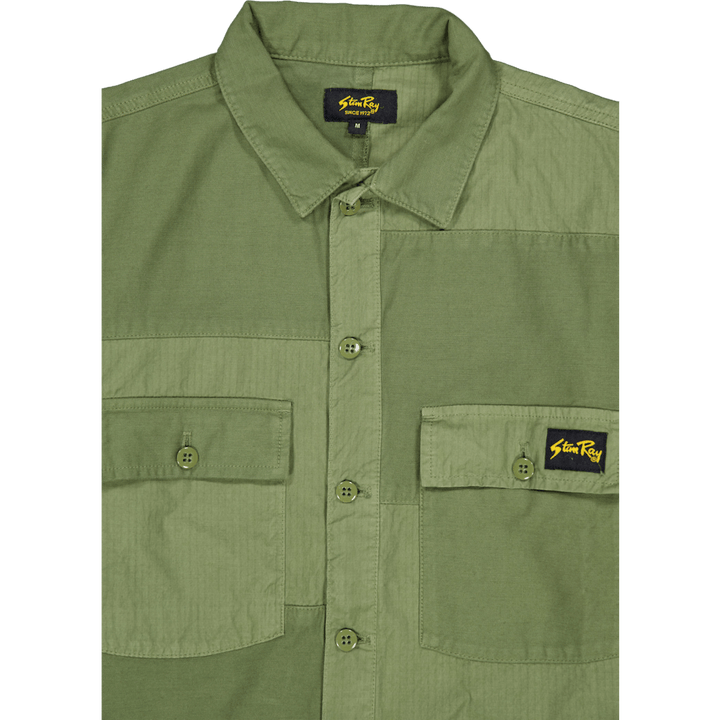 Chemise CPO en mélange de satin olive et de ripstop