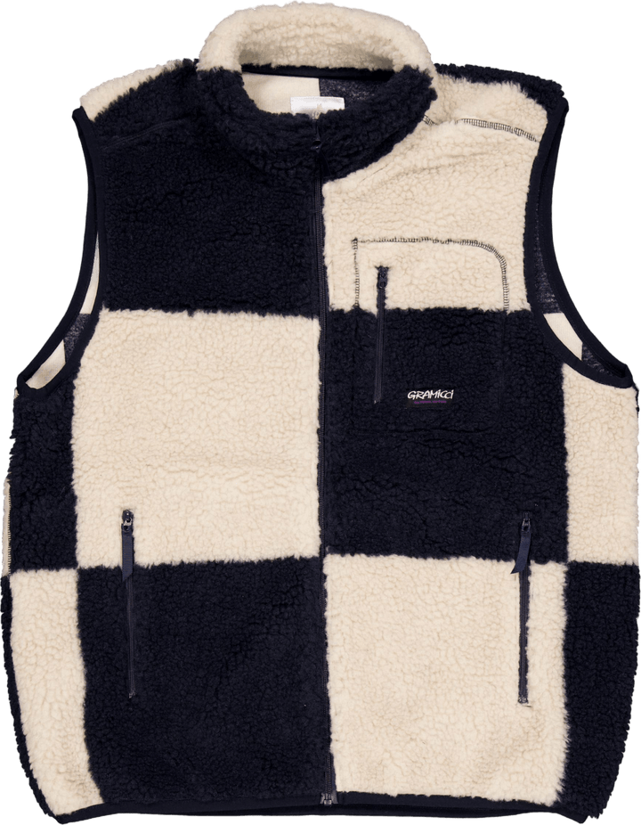 Gilet Sherpa à carreaux Naturel / Marine à carreaux