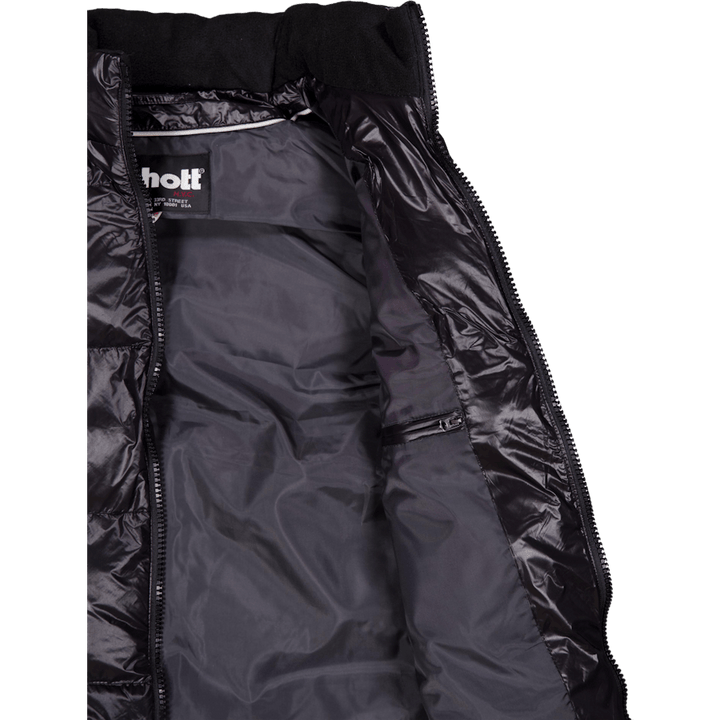Gilet Doudoune Brillant A Capu Noir