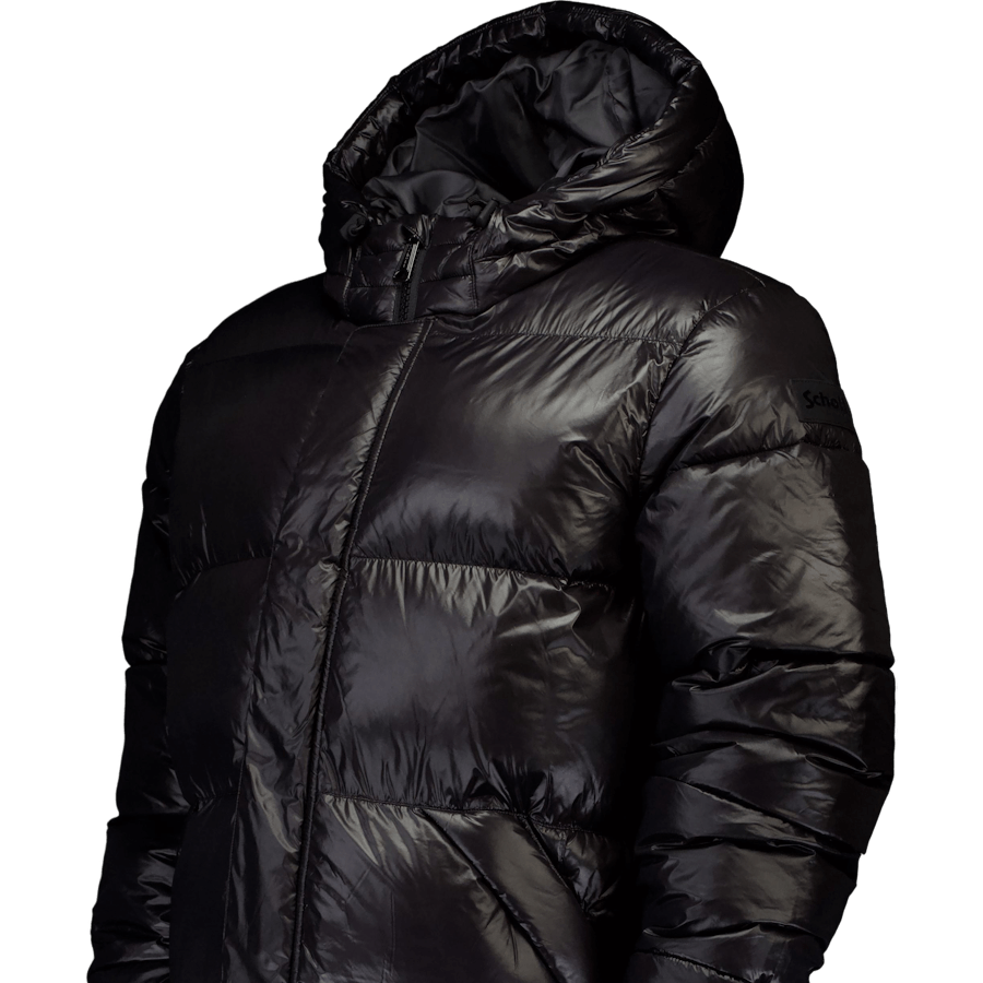 Doudoune Longue Nylon Noir Brillant