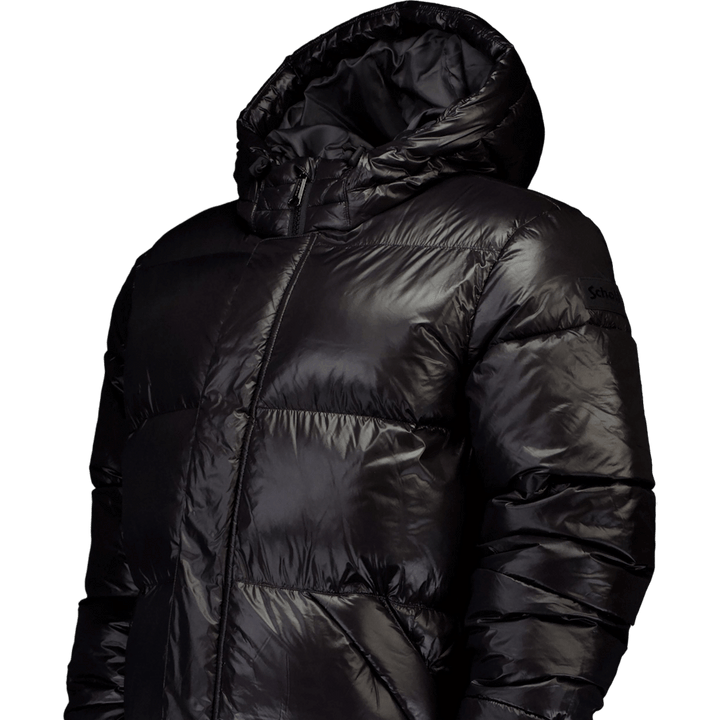 Doudoune Longue Nylon Noir Brillant