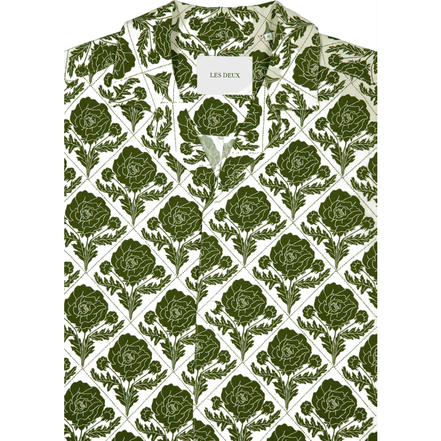 Lesley Flower Tile Aop Ss Shir Vintage Grün/Elfenbein