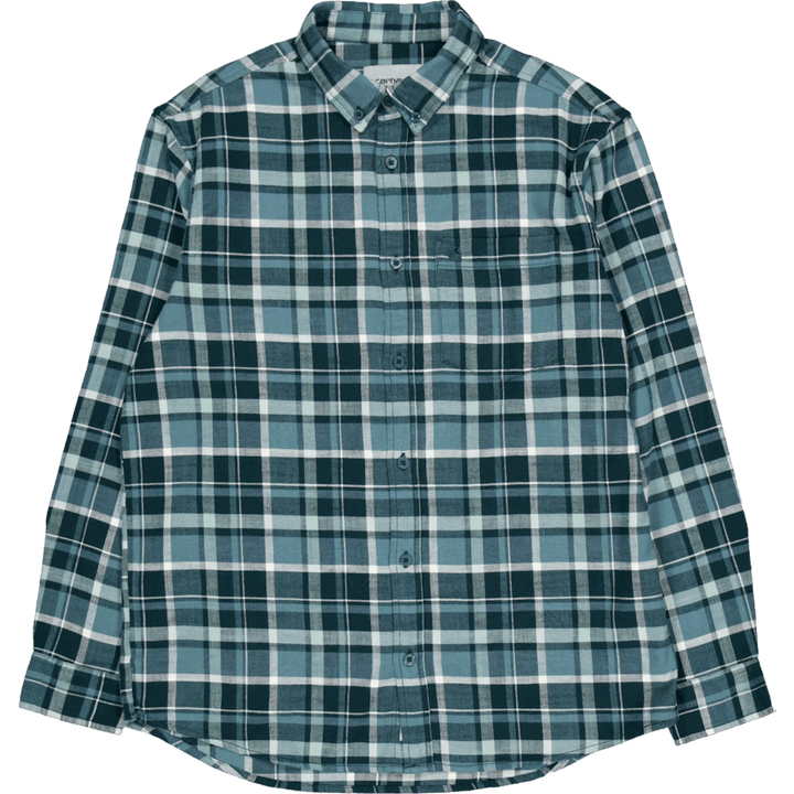 L/s Fendrick-paita Fendrick Check, Deep Lagoon Syvä laguuni