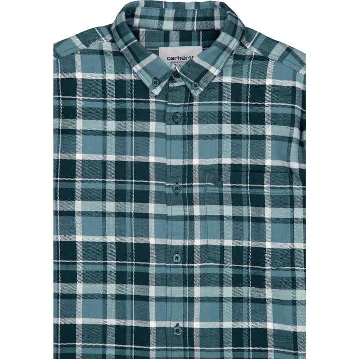 L/s Fendrick-paita Fendrick Check, Deep Lagoon Syvä laguuni