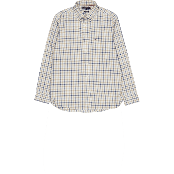 Harjatud linasest gingham Rf särk valge