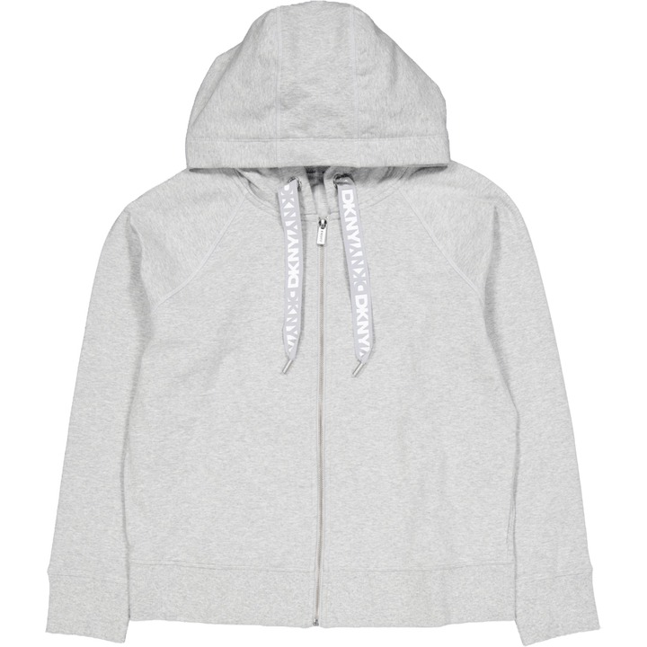 Sweat à capuche zippé avec cordon de serrage et logo bicolore, gris perle chiné