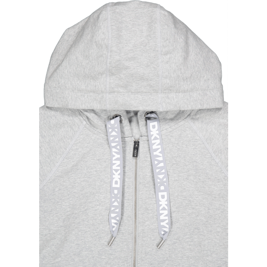 Sweat à capuche zippé avec cordon de serrage et logo bicolore, gris perle chiné