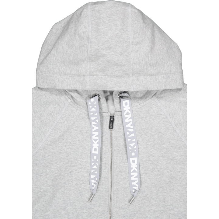 Sweat à capuche zippé avec cordon de serrage et logo bicolore, gris perle chiné