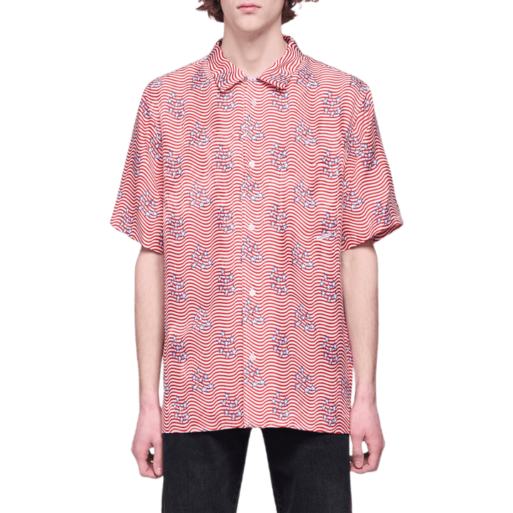 T-shirt rose à imprimé dragon et drapeau