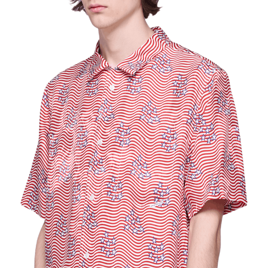 T-shirt rose à imprimé dragon et drapeau