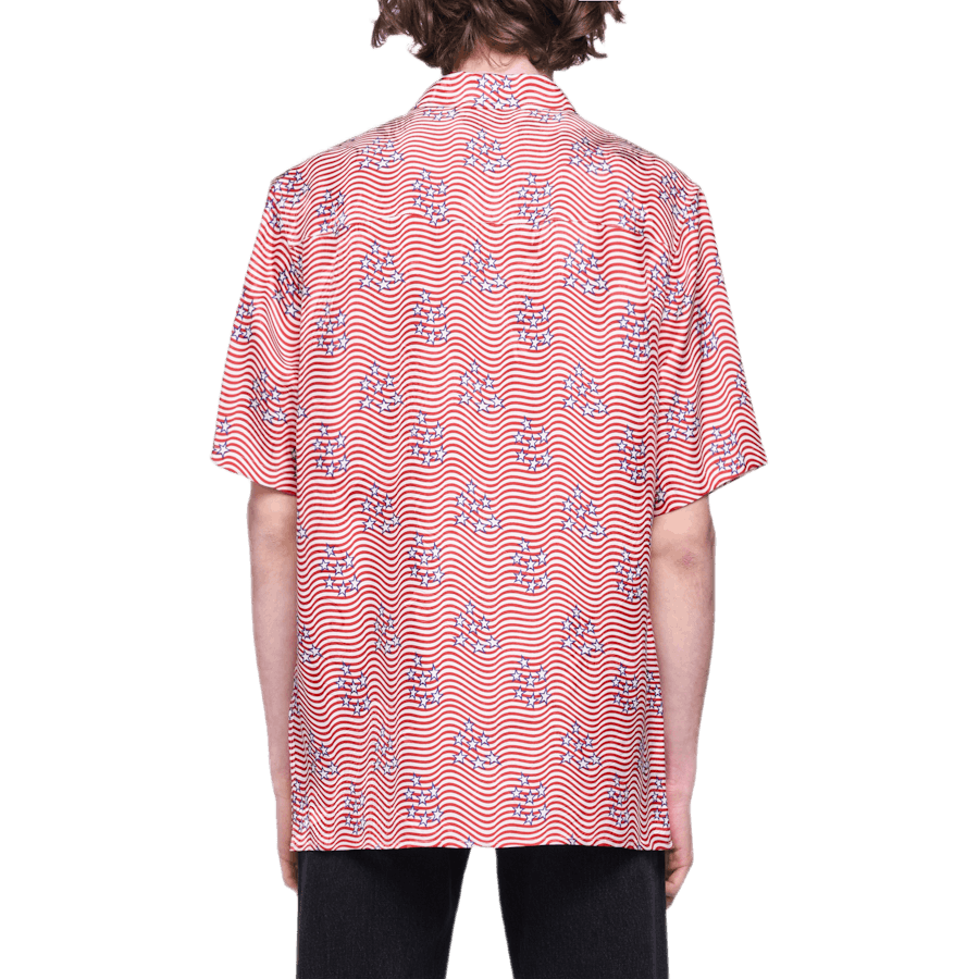 T-shirt rose à imprimé dragon et drapeau