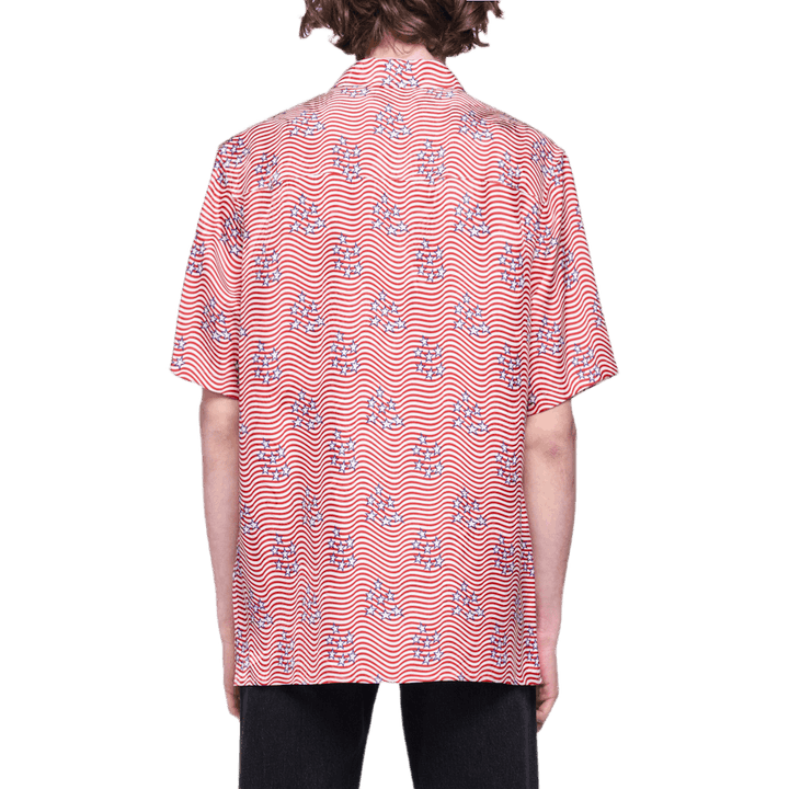 T-shirt rose à imprimé dragon et drapeau