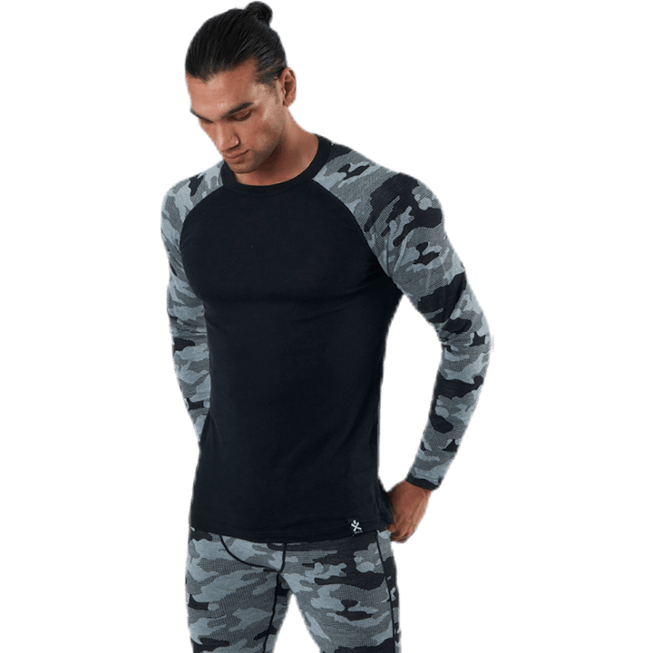 Camo Merino Wool Crew Black/Grey