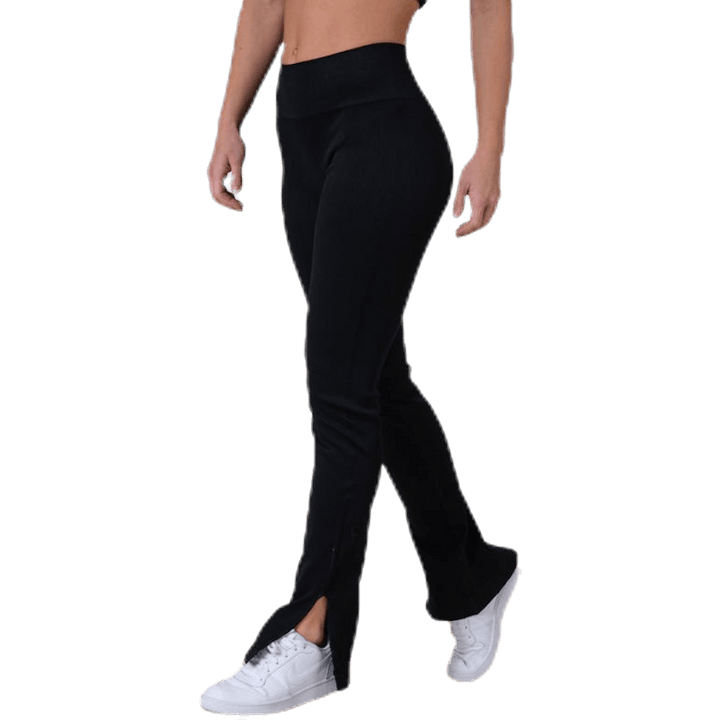 Nahtlose Rippenschlitz-Hose Schwarz