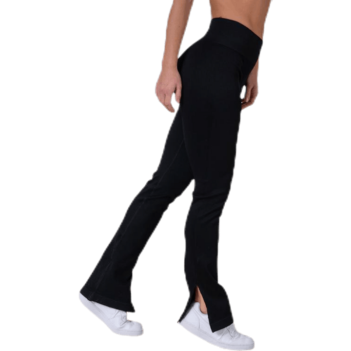 Nahtlose Rippenschlitz-Hose Schwarz