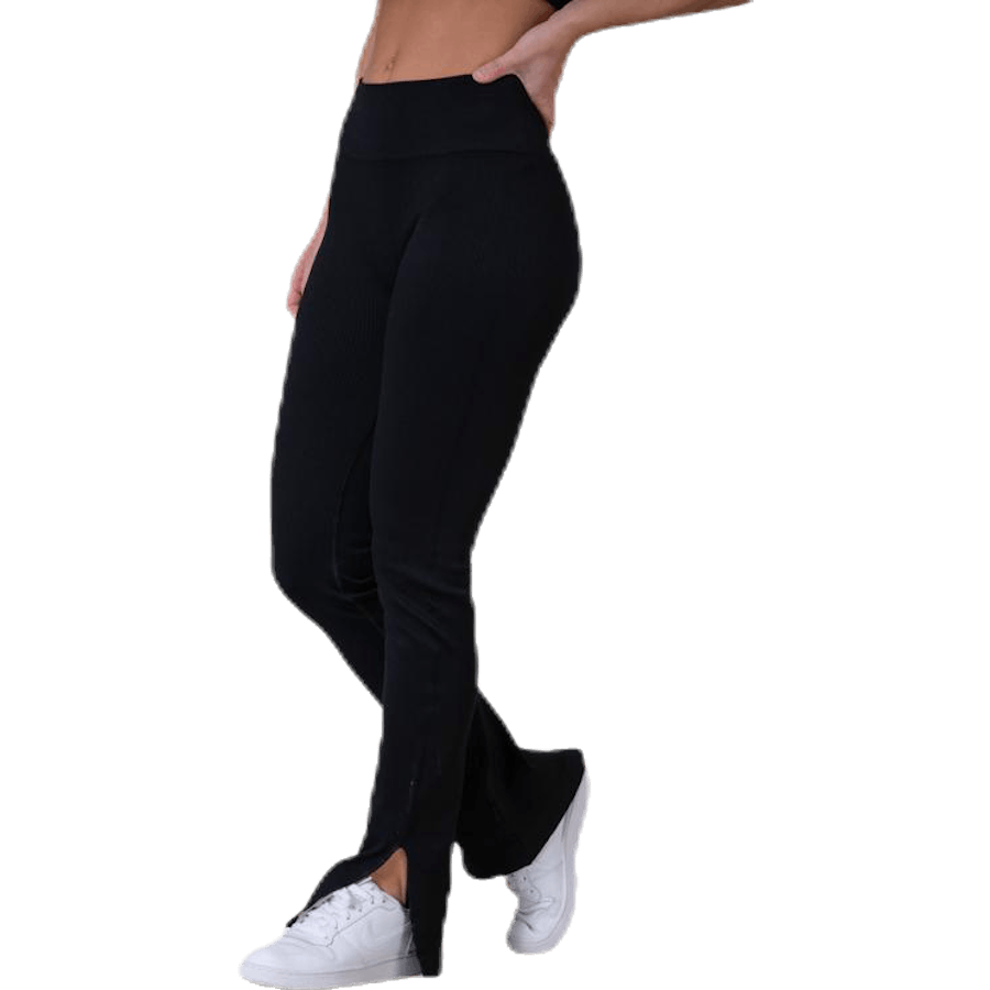 Nahtlose Rippenschlitz-Hose Schwarz