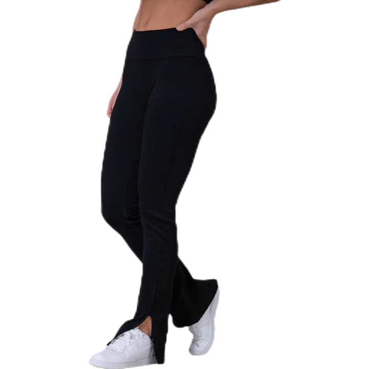 Nahtlose Rippenschlitz-Hose Schwarz