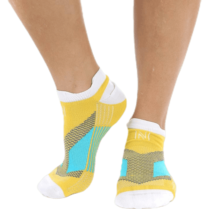Chaussettes de course fines Mirenda basses blanches/jaunes