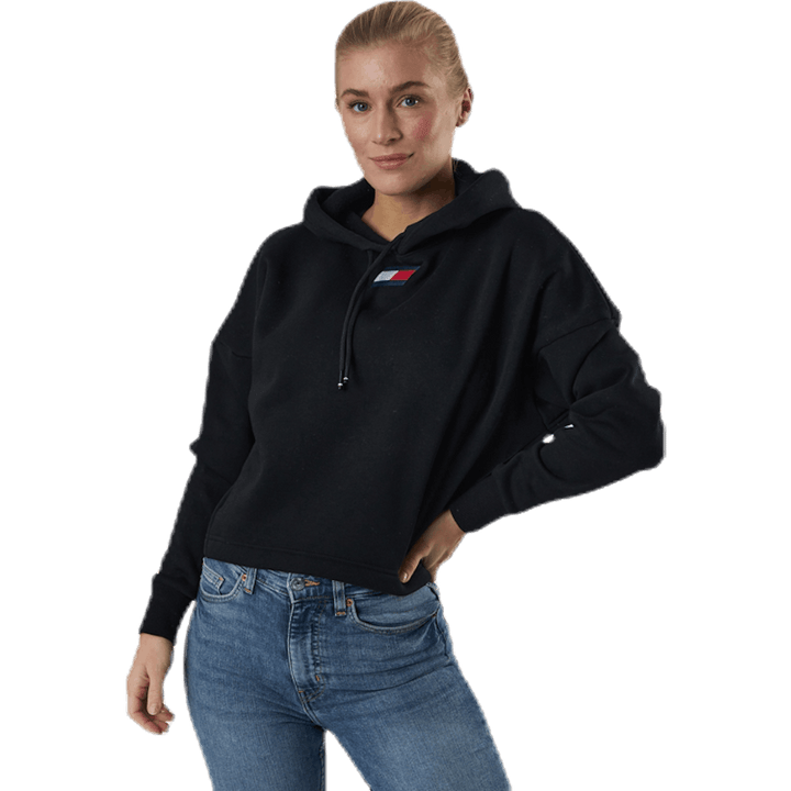 Sweat à capuche court avec logo drapeau noir