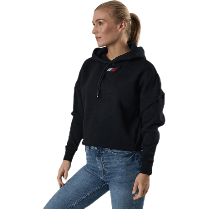 Sweat à capuche court avec logo drapeau noir