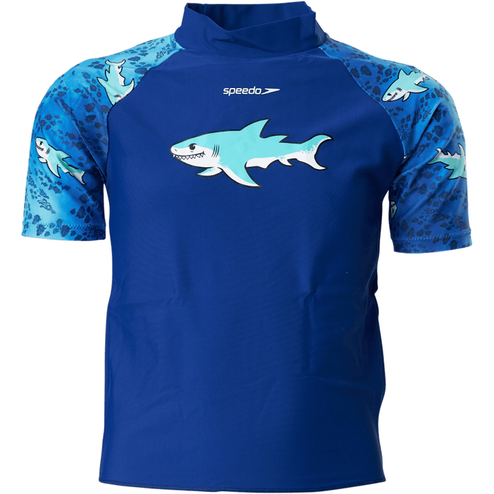 Top e pantaloncini con protezione solare blu