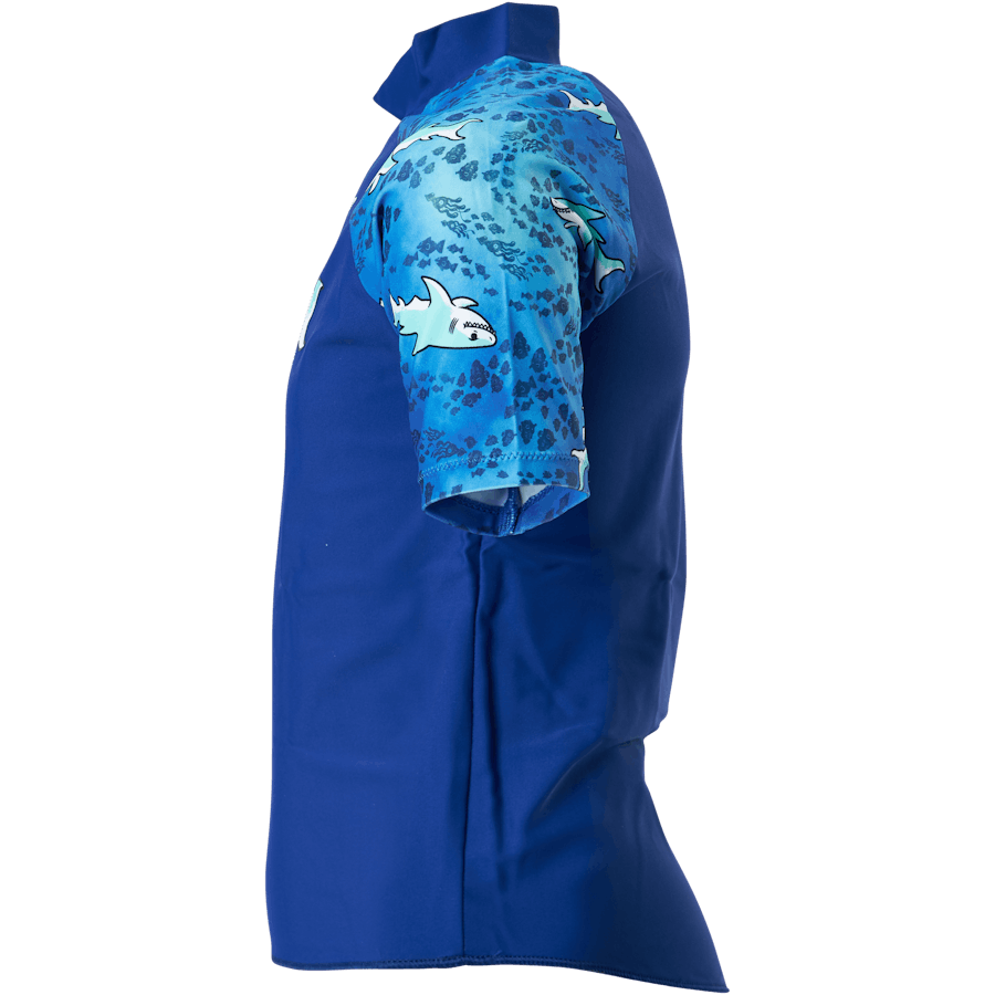 Top e pantaloncini con protezione solare blu