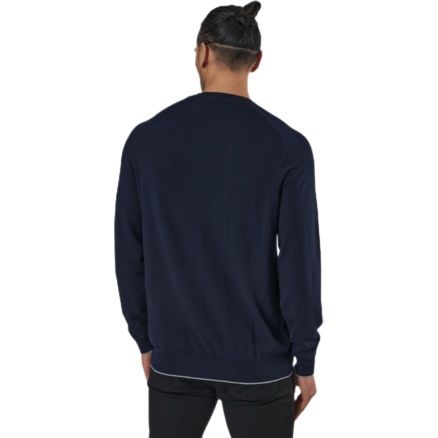 Tīkliņa tekstūras džemperis ar V veida apkakli zils