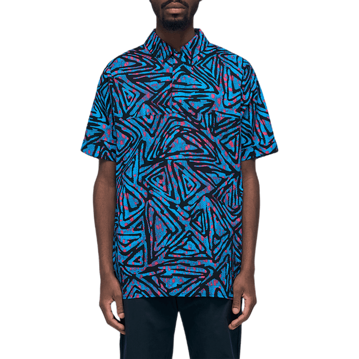 Polo tissé Aop bleu