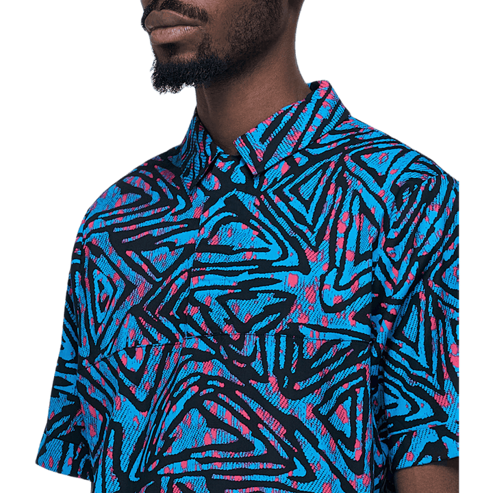 Polo tissé Aop bleu