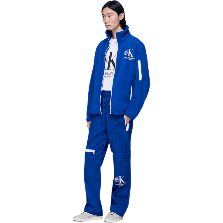 Grafisch fleecejack blauw