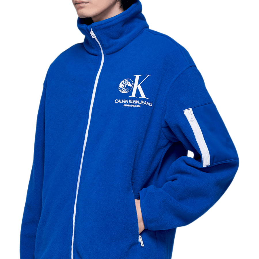 Grafisch fleecejack blauw