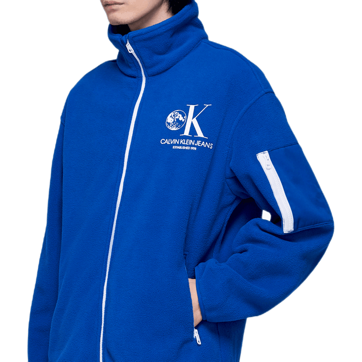 Grafisch fleecejack blauw