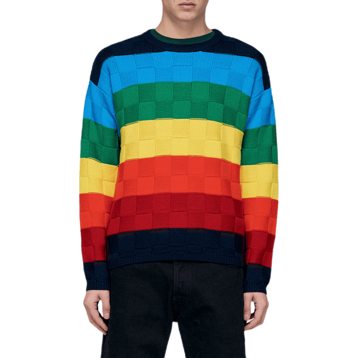 Regenbogen-Schachbrett-Strick Multi