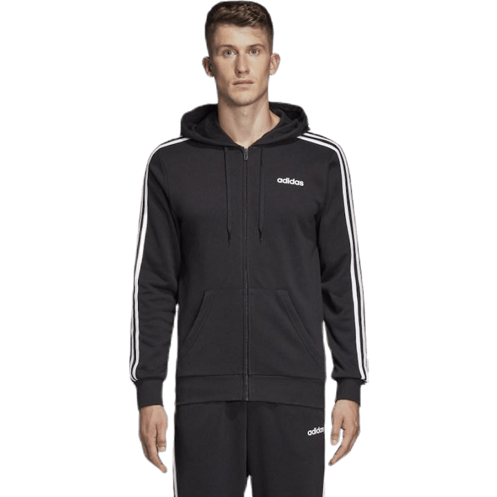 Essentials 3 Stripes Fullzip French Terry Black / White