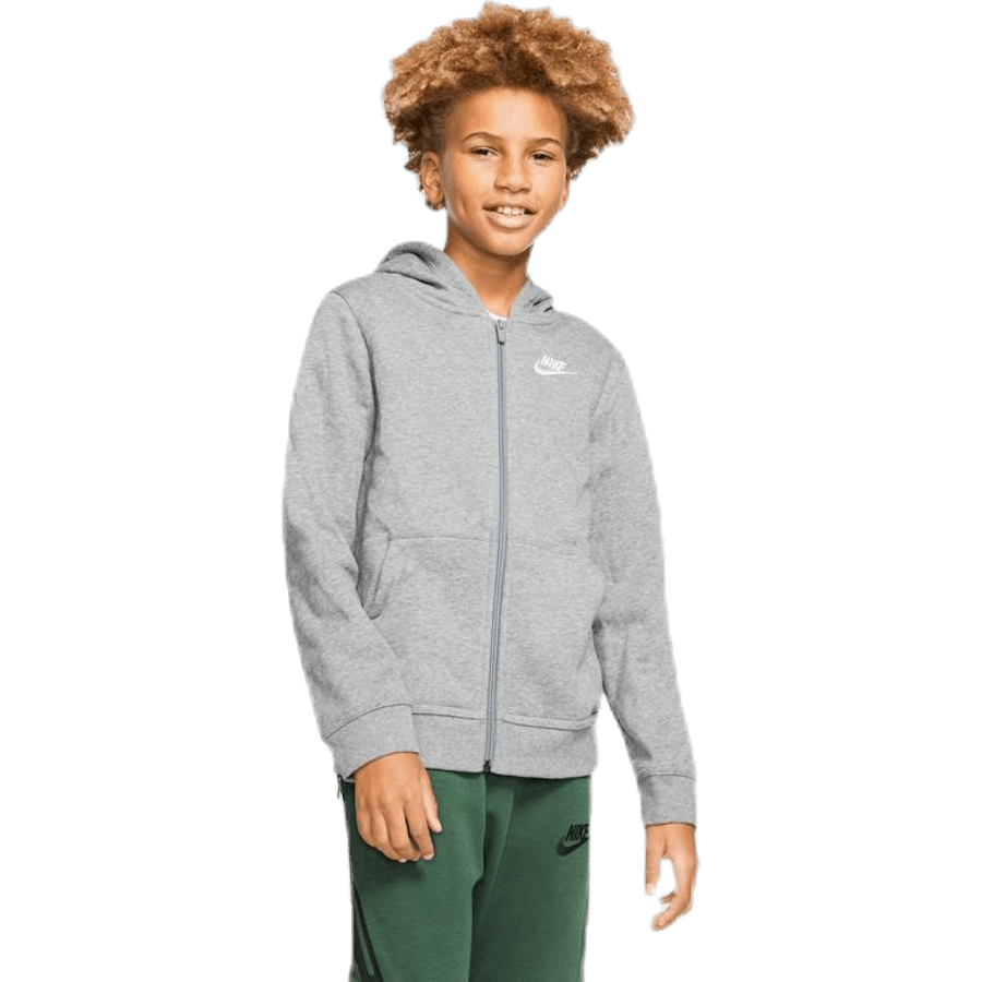 Sportswear Club Big Kids' Full-Zip Hoodie CARBON HEATHER/SMOKE GREY/WHITE