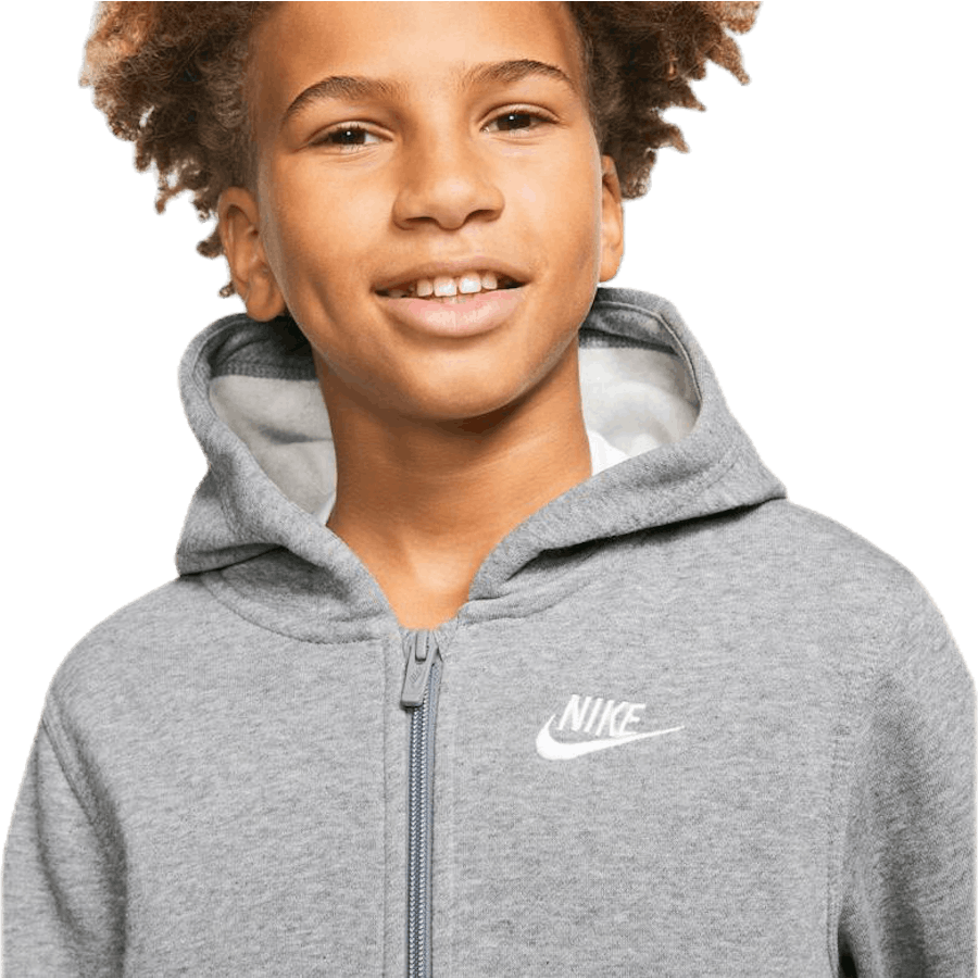 Sportswear Club Big Kids' Full-Zip Hoodie CARBON HEATHER/SMOKE GREY/WHITE
